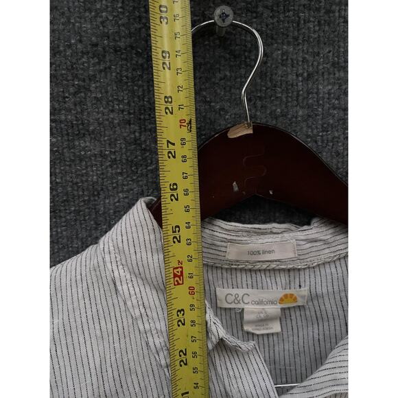 C&C California Shirt Womens Small White Black Striped Linen Peplum Short Sleeve - Picture 4 of 7